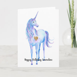Purple Unicorn Gold Glitter Heart personalized Card