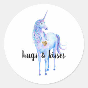 Purple Unicorn Gold Glitter Heart personalized Classic Round Sticker