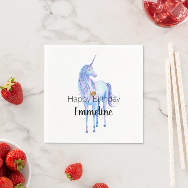 Purple Unicorn Gold Glitter Heart personalized Napkin (Insitu)