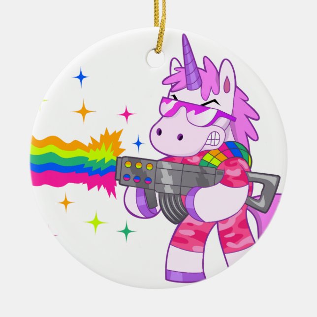 Purple Unicorn - Gun Ceramic Ornament (Front)