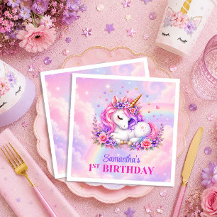 Purple Unicorn Magical Day Girl Birthday Napkins