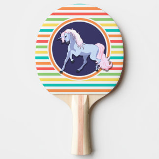 Purple Unicorn on Bright Rainbow Stripes Ping Pong Paddle