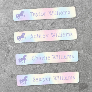 Purple unicorn pastel rainbow kids waterproof name