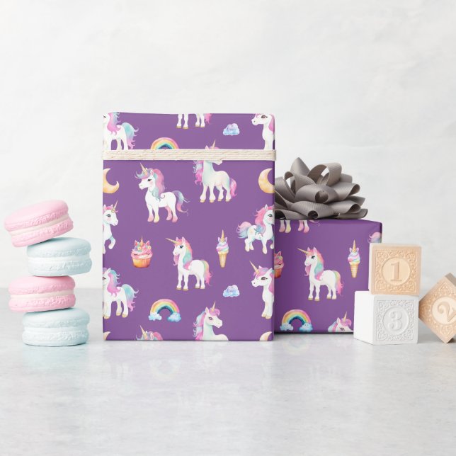 Purple Unicorn Pattern Wrapping Paper (Baby Shower)
