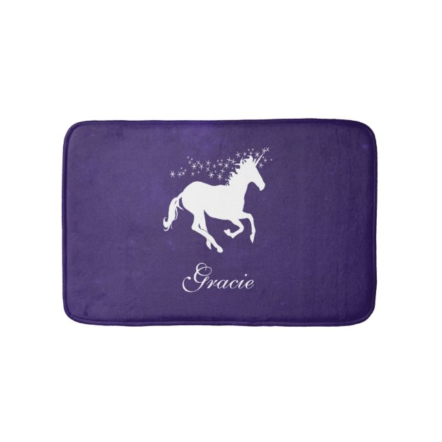 Purple Unicorn Personalized Bath Mat (Front)