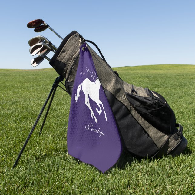 Purple Unicorn Personalized Golf Towel (Green)