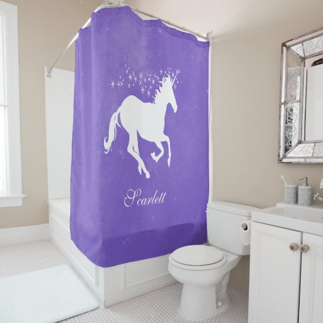 Purple Unicorn Personalized Shower Curtain (In Situ)