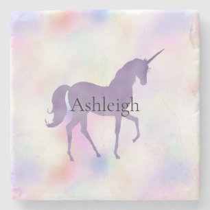 Purple Unicorn Pink Peach Rainbow Stone Coaster