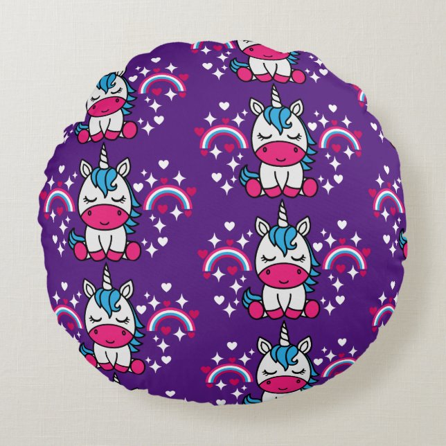 Purple Unicorn Pony Round Pillow (Front)
