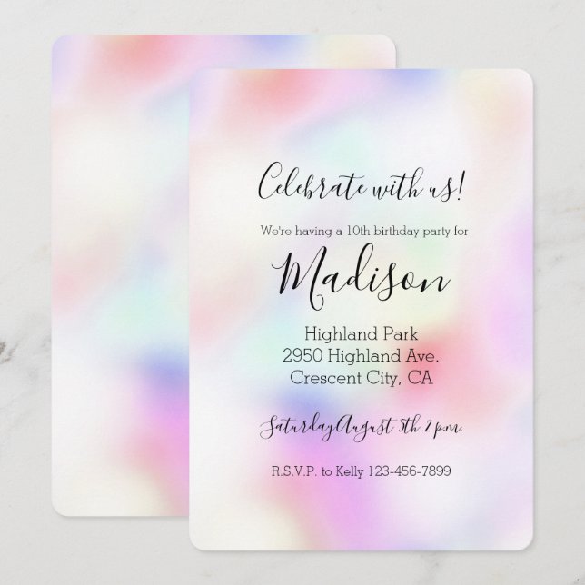 Purple Unicorn Rainbow   Invitation (Front/Back)