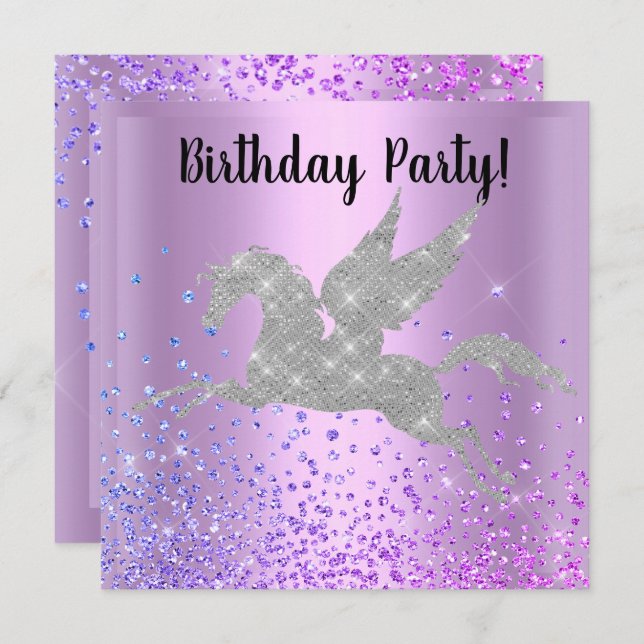 PURPLE UNICORN SPARKLE ANNIVERSAIRE INVITATION (Devant / Derrière)