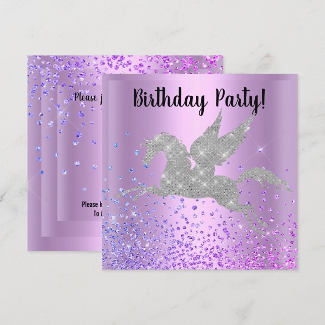 PURPLE UNICORN SPARKLE BIRTHDAY INVITATION (Front/Back)