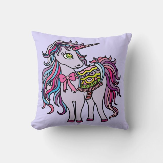 Purple Unicorn Throw Pillow (Front)