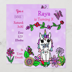 Purple Unicorn Whimsical Birthday Invitation