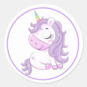 Purple Unicorn with Purple Frame  Classic Round Sticker