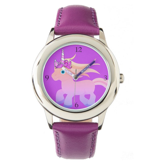 Purple Unicorn Wrist Watch for Girl (Front)