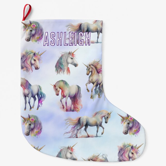 Purple Unicorns Large Christmas Stocking (Front)
