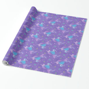 Purple Unicorns Pink Stars Wrapping Paper