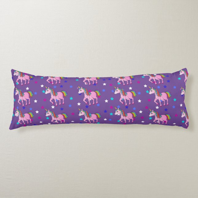 Purple Unicorns & Star Print Body Pillow (Front)