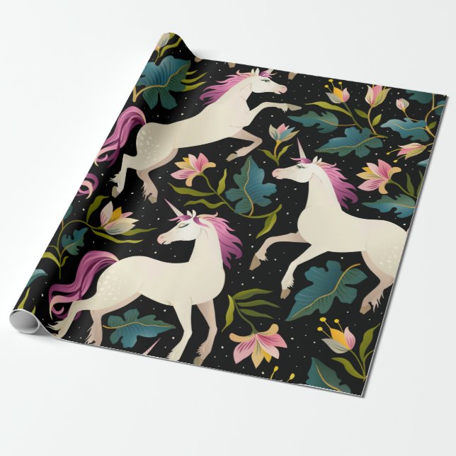 Purple Unicorns Wrapping Paper (Unrolled)