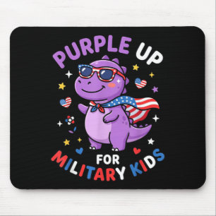 Purple Up for Military Kids Dinosaur American Flag Mouse Pad