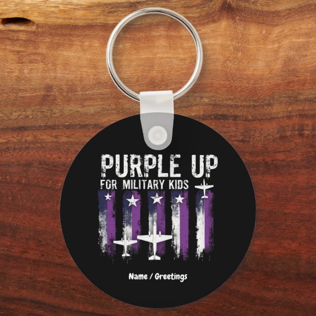 Purple Up For Military Kids Flag Show Your Support Keychain (Front)