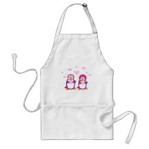 Purple Valentine Penguins Apron