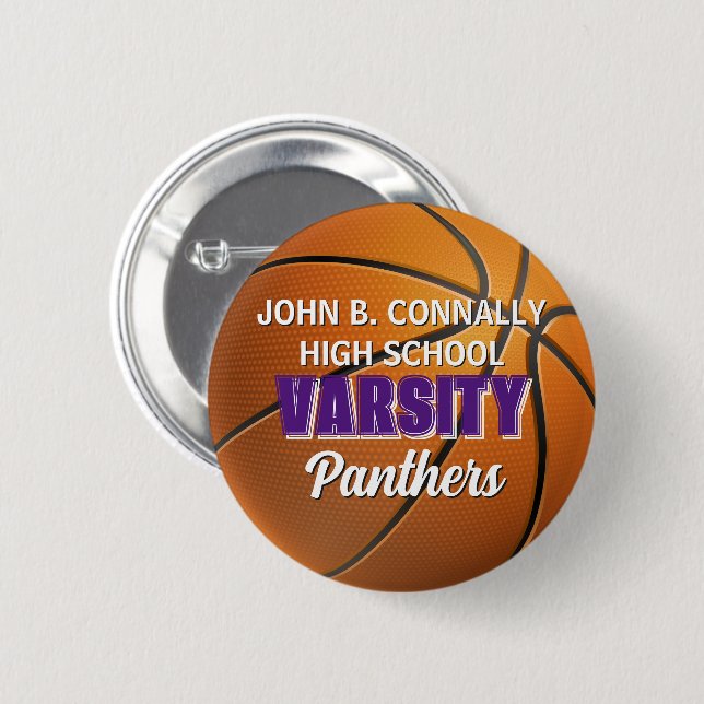 Purple Varsity Basketball Custom High School 2 Inch Round Button (Front & Back)