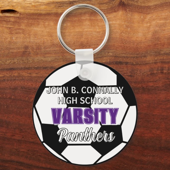 Purple Varsity Soccer Custom High School Keychain (Front)