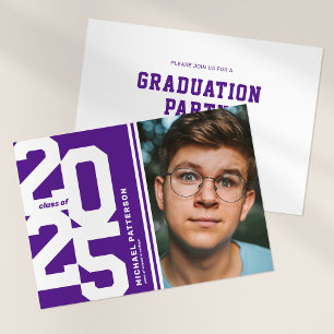 Purple Varsity Sport Photo Graduation Party Invitation