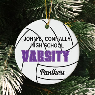 Purple Varsity Volleyball Photo Back Christmas Ceramic Ornament