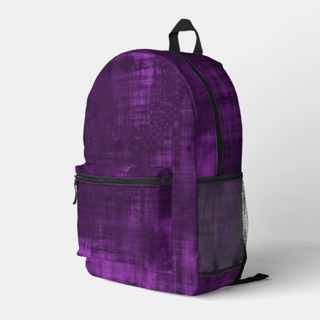 PURPLE VELVET PATTERN PRINTED BACKPACK (Back Corner Right)