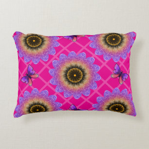 Purple Velvet Sunflower & Butterfly Pattern Accent Pillow
