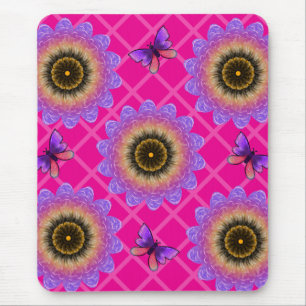 Purple Velvet Sunflower & Butterfly Pattern Mouse Pad