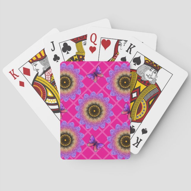 Purple Velvet Sunflower & Butterfly Pattern Playing Cards (Back)