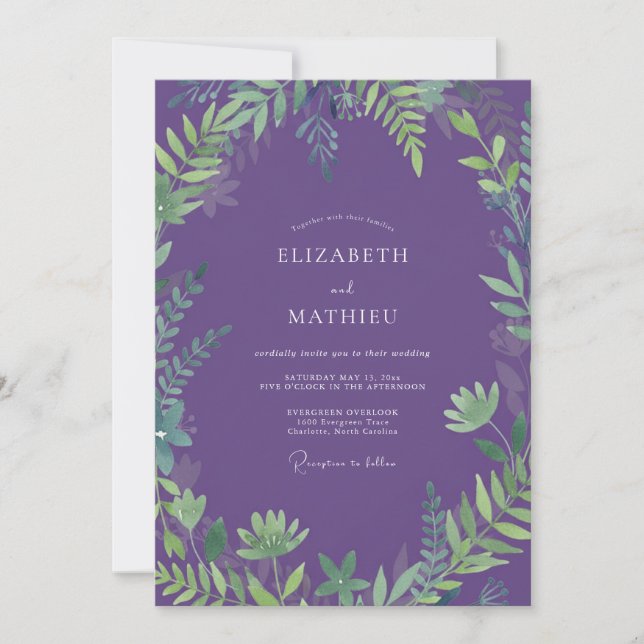 Purple Verdant Flourish Wedding Invitation (Front)