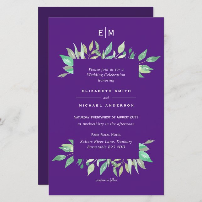 Purple verdure Feuilles Budget Mariage invite A9 (Devant / Derrière)