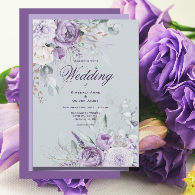 Purple & Vert Floral Faire-part de mariage moderne (Créateur téléchargé)