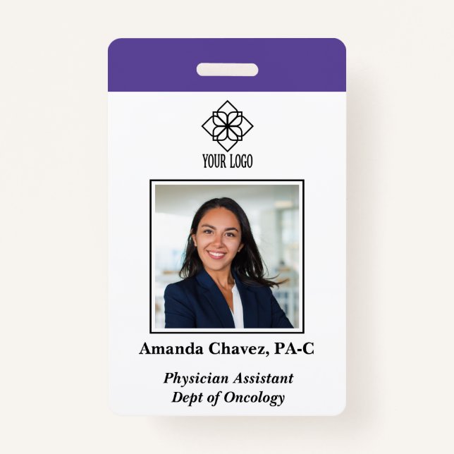 Purple Vertical Custom Employee ID Photo Name Badge (Front)