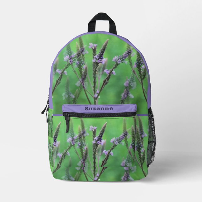 Purple Vervain Flowers Multiplied Personalized Printed Backpack (Front)