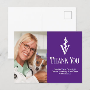 Purple Veterinarian Photo Custom Thank You Postcard