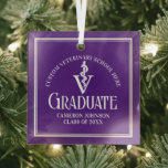 Purple Veterinary School Graduation Christmas Glass Ornament<br><div class="desc">This custom purple veterinary school graduation Christmas ornament for a veterinarian features the white medical caduceus for the class of 2025. Customize with your graduating year under the elegant calligraphy for a great personalized university graduate gift.</div>