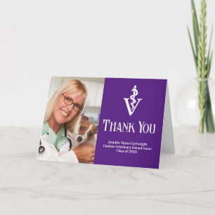 Purple Veterinary School Graduation Photo Custom Thank You Card