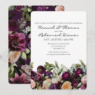 Purple Victorial Elegant Floral Rehearsal Dinner Invitation