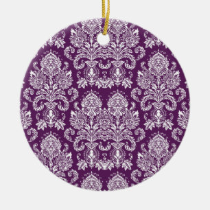 Purple Victorian Damask Ceramic Ornament