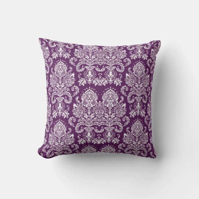 Purple Victorian Damask Throw Pillow (Front)