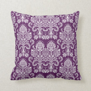 Purple Victorian Damask Throw Pillow