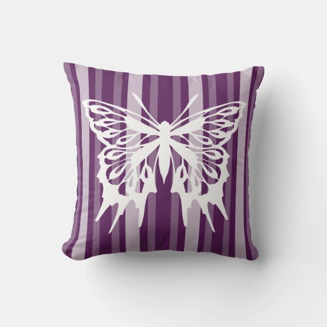 Purple Victorian Stripe with Butterfly Throw Pillow (Front)