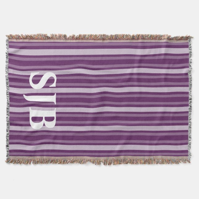 Purple Victorian Stripe with Monogram Throw Blanket (Front)