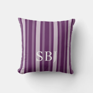 Purple Victorian Stripe with Monogram Throw Pillow